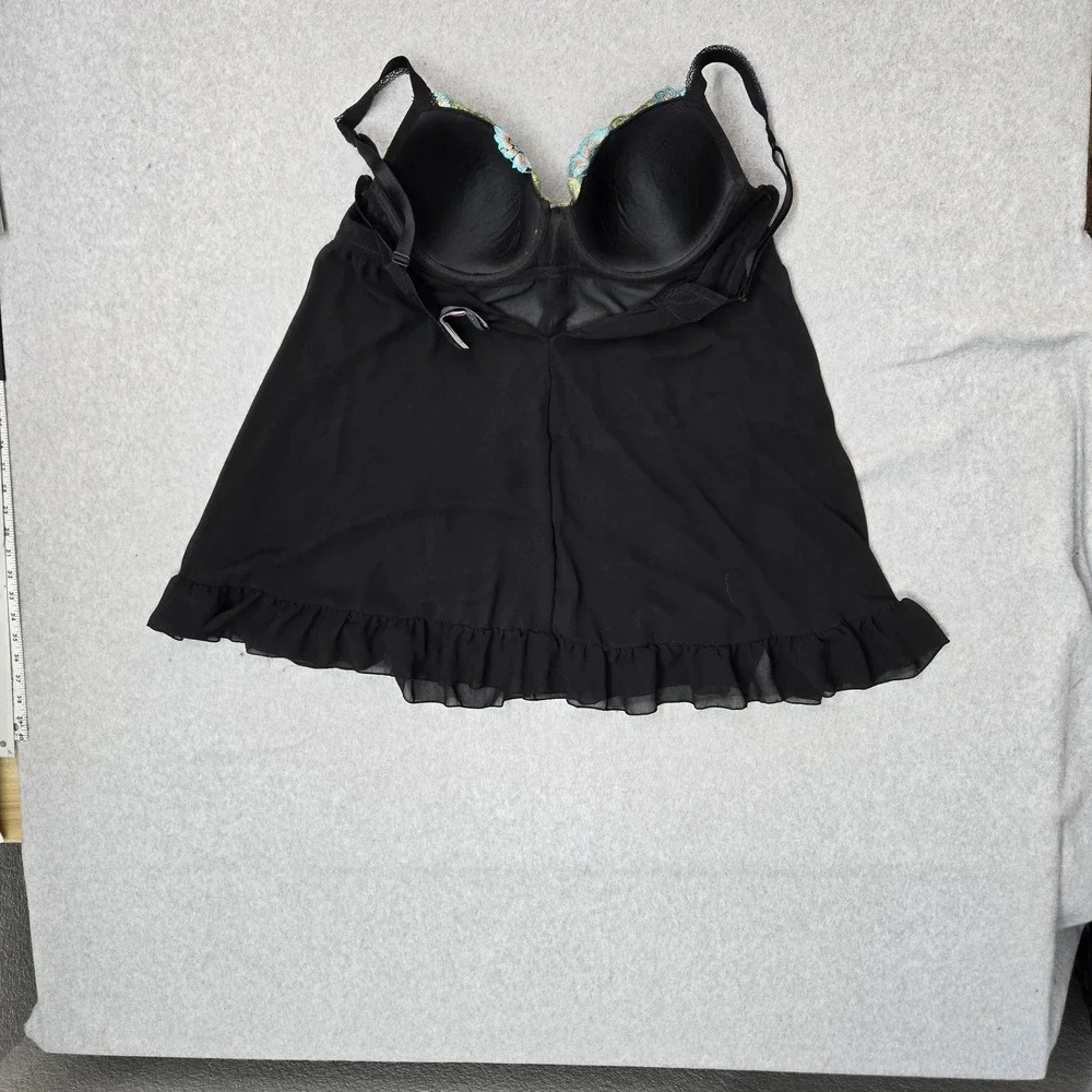 Torrid Women Sleepwear 1 Black Floral Babydoll Underwired Lace Bow Embroidered